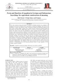 Maka artikel sangat cocok untuk anda. Pdf Form And Function Of Negation In German And Indonesian Searching For Equivalent Construction Of Meaning