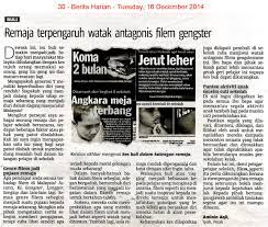 Mangsa buli akan mengalami stres. Bh16 12 14remaja Terpengaruh Watak Antagonis Filem Gengster Jpg