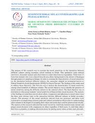 Pdf Sensitiviti Moral Melalui Interaksi Pelajar Pelbagai Budaya Moral Sensitivity Through The Interaction Of Students From Different Cultures In School