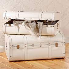 White Chest Suitcase Storage Vintage Suitcases Leather Trunk