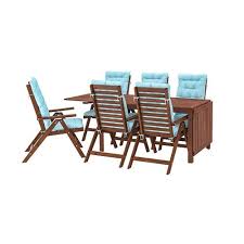 Applaro Table 6 Reclining Chairs Outdoor Brown Stained Kuddarna Light Blue Ikea Outdoor Tables And Chairs Recliner Chair Outdoor Furniture Sets