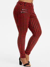 plus size zippered plaid pants