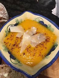 If having a bowl of spiced winter vegetable soup for dinner sounds too  austere, may I recommend sinking a buttery, herbed broiled gruyere  mega-crouton in it? It works every time, around here