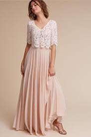 Blush Chiffon Maxi Skirt And A Lace Half Sleeve Crop Top Bridesmaid Dresses With Sleeves Nursing Friendly Dress Lace Chiffon Bridesmaid Dress