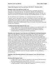 Mcculloch V Maryland Supreme Court Case Review Name Ricky Vaughn Name Of The Supreme Court Case And Date Mcculloch V Maryland 1819 Summary Of The Course Hero