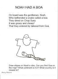 Noah Had A Boa Limerick Bible Crafts Noah Limerick Poetry