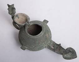 A unique and rare type. Ancient Islamic Bronze Oil Lamp C 8th 12th Century Ad Antiquities