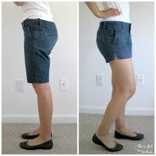 If you only want to make your shorts look distressed, you don't have to cut any actual holes. Bermuda Shorts To Shorts Refashion How To Make A Pair Of Denim Shorts Sewing On Cut Out Keep