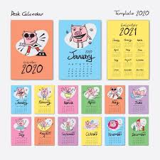 Desk Calendar 2020 Template With Cute Pig Cartoon Vector Illustration Cute Pigs Desk Calendar Template Desk Calendars