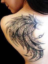 Amazing Grey Ink Angel Wings Tattoo Design On Girl Back Tattoos Feather Tattoos Wings Tattoo