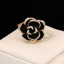 Camellia Flower Ring In Cream And Black Low Stock Camellia Flower Flower Ring Rose Jewelry