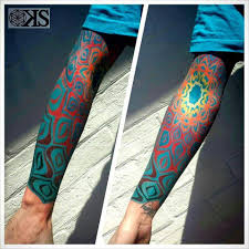 35 geometric tattoos teeming with sacred symbols and meanings. Colorful Geometric Tattoo Coolgeometrictattos Full Sleeve Tattoos Psychedelic Tattoos Pattern Tattoo