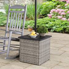 Sunjoy Rosalie Gray Square Steel Side Table With Umbrella Stand 169728 The Home Depot In 2020 Outdoor Umbrella Table Outdoor Umbrella Stand Umbrella Stand