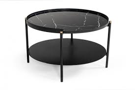 This glass coffee table by greyson living features a raised, mirrored base and a smoked glass top that the base on this glass coffee table is colour in either black or white. Rolidation Modern Round Black Metal Coffee Table Jubilee Furniture Stores Las Vegas
