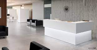 We offer free color swatches and always offer free shipping on all receptionist desks for sale. Forty5 Corner Reception Desk Spaceist