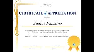 Click any certificate design to see a larger version and download it. Certificate Of Appreciation For Lac Training Deped Free Template V1 Youtube