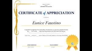 A certificate of recognition is a great way to recognize various contributions, including an employee or colleague, teacher or student. Certificate Of Appreciation For Lac Training Deped Free Template V1 Youtube