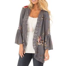 Light Cardigans For Women Summer Womens Ruffle Bell Sleeve Kimono Cardigans Lace Cover Up Loose Blouse Tops Cardigans