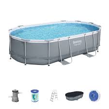 Detachable Pool Tubular Oval Bestway Power Steel With Cartridge Treatment Plant 488x305x107 Cm 56448 Poolfunstore