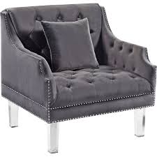 roxy accent chair in tufted grey velvet