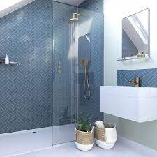 Showerwall Custom Navy Herringbone Acrylic Shower Wall Panel 1200 X 2440 Acrylic Shower Walls Ensuite Shower Room Bathroom Shower Walls