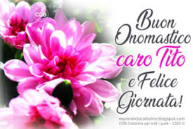 Cartolina Buon Onomastico Caro Tito E Felice Giornata Con Immagine Floreale Di Bellissimi Crisantemi Buon Onomastico Onomastico Cartoline
