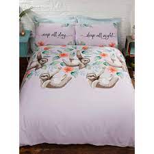 This Sloth Single Duvet Cover And Pillowcase Set Features Sloths On A Lilac Background Cotton Blend Material Free Duvet Bedding Sets Duvet Sets Duvet Bedding