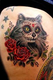 41 Amazing Sugar Skull Tattoos To Celebrate Dia De Los Muertos Sugar Skull Tattoos Dog Tattoos Sugar Skull Cat