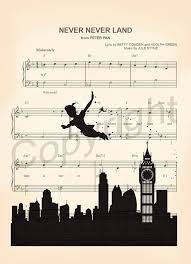 Peter Pan Silhouette Neverland Sheet Music Art Print Artprint Music Homedecor Wallart Kids Gifts Famliy Personnage Disney Ombre Chinoise Illustrations
