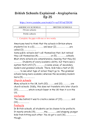 Movie Worksheet British Schools Explained Anglophenia Ep 25 British Education British Education System British Schools