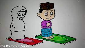 Gambar mewarnai anak muslim sholat. Cara Menggambar Anak Sholat Berjamaah Youtube