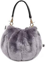 Amazon Com Women S Faux Fur Bucket Handbag Plush Shoulder Bag Fur Evening Tote Bags Gray Clothing Shoes Jewelry
