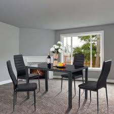 Glass dining table sets work with a variety of home decorating styles and they are a great way to bring modern sophistication to your home. Winado 5 Piece Kitchen Dining Table Set With Glass Table Top Leather Padded 4 Chairs And Metal Frame Table For Breakfast Dining Room