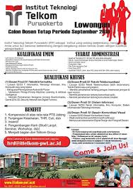 Lowongan Calon Dosen Tetap Periode September 2019 Institut Teknologi Telkom Purwokerto