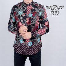 Kemeja Batik Pria Lengan Panjang Warna Navy Motif Floral 6984 Kemeja Warna Batik