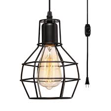 Black Wire Caged Pendant Light Metal 1 Light Vintage Style Plug In Hanging Light For Dining Room Coffee Shop Susuohome Com