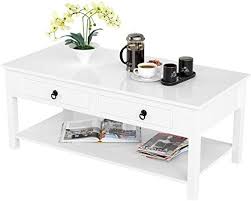 New Homecho Coffee Table Sofa Table With 2 Bidirectional Drawer And Storage Shelf For Living Room Wh Living Room White Center Table Living Room Storage Shelves