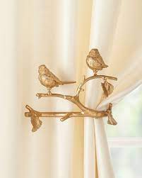 Feathered Friends Curtain Holdback Set Of Two Gold Home Decor Curtains Gold Curtains
