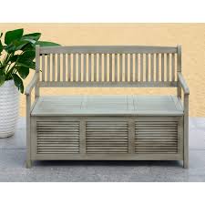 Shop Safavieh Outdoor Living Brisbane Grey Storage Bench 50 X 24 X 35 2 Overstock 10300201