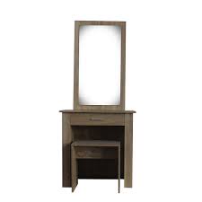 تسريحة موديل نيو كاريزما بمرآة سحابة مع خزانة ودرج ومقعد خشبي لون