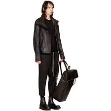 Rick Owens Black Leather Geo Jacket Outfit Accessories Black Leather Fashion