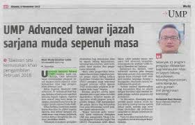 Kuliah 2 hari sahaja dalam sebulan (sabtu & ahad). Ump Advanced Tawar Ijazah Sarjana Muda Sepenuh Masaump News