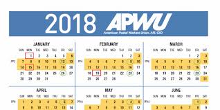 Apwu 2018 Pay And Holiday Calendar Leave Chart 21st