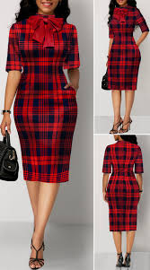 Plaid Print Pocket Detail Bowknot Neck Sheath Dress In 2021 Fashionista Clothes African Print Fashion Dresses Cute Dress Outfits