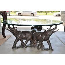 1 of 2 huge bronze and brass elephant tusk coffee table by italo valenti. Three Elephant Bronze Sculpture Base Coffee Table With Glass Top Chairish