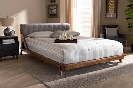 Classic brands brighton upholstered platform bed | headboard and metal frame with wood slat support, queen, grey. Baxton Studio Sante Mid Century Modern Grey Fabric Upholstered Wood Full Size Platform Bed Bbt6735 Grey Full