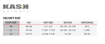 kask rex helmet size chart