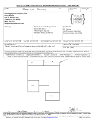 An inspection for wood destroying insects and evidence of their existence is performed by visual examination of all accessible areas of a building's structural members in contact with masonry walls. California Wdo Inspection Form From Spectacular Inspection System