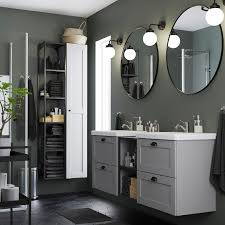 Enhet Tvallen Badevaerelseskombination 15 Dele Gra Stel Antracit Lillsvan Blandingsbatteri Ikea Black Vanity Bathroom Bathroom Shower Design Ikea