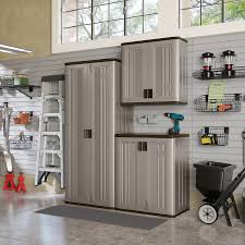 Suncast 72 In X 90 In X 20 25 In Resin Garage Cabinet Set In Platinum 3 Piece Bmcset300 The Home Depot Garage Cabinets Garage Cabinets Organization Home
